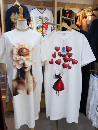 Oversized Printed T-Shirt Combo - Floral Woman & Heart Girl