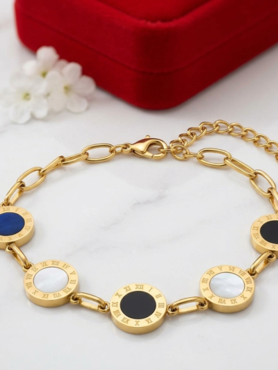 Premium Gold-Plated Roman Numeral Multi-Color Medallion Bracelet