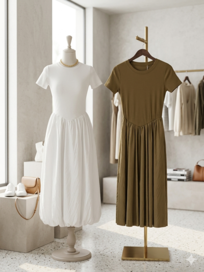 Duo of Effortless Chic: The T-Shirt Bodice Bubble Dress Set