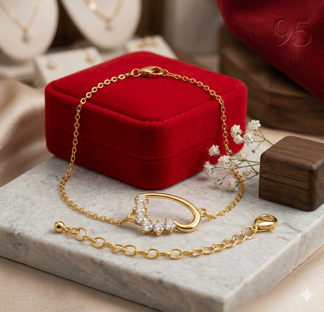 Premium Gold-Plated Crystal Asymmetric Heart Chain Bracelet