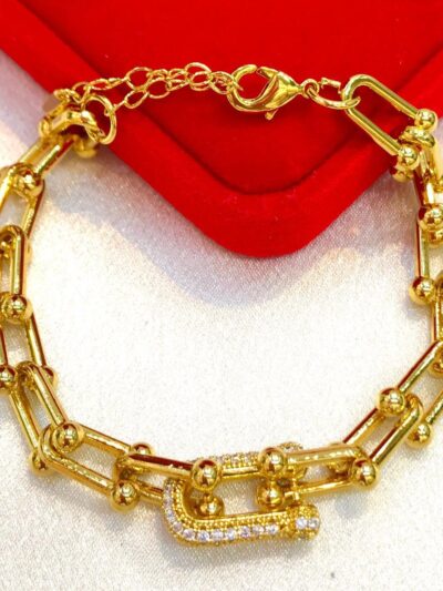 Premium Gold-Plated Crystal Accented Hardware Link Bracelet